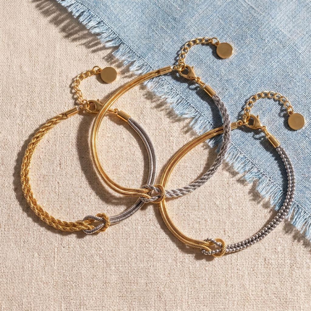 Fashionable Lady's Color-matched Patchwork Knotted Bracelet Chain - Stainless Steel Bracelet Factory