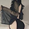 Dark Witch Hollow Costumes Puff Sleeve Nightwear Demon Game Dress Women Sexy Lingerie Bandage Cheongsam Halloween Uniform