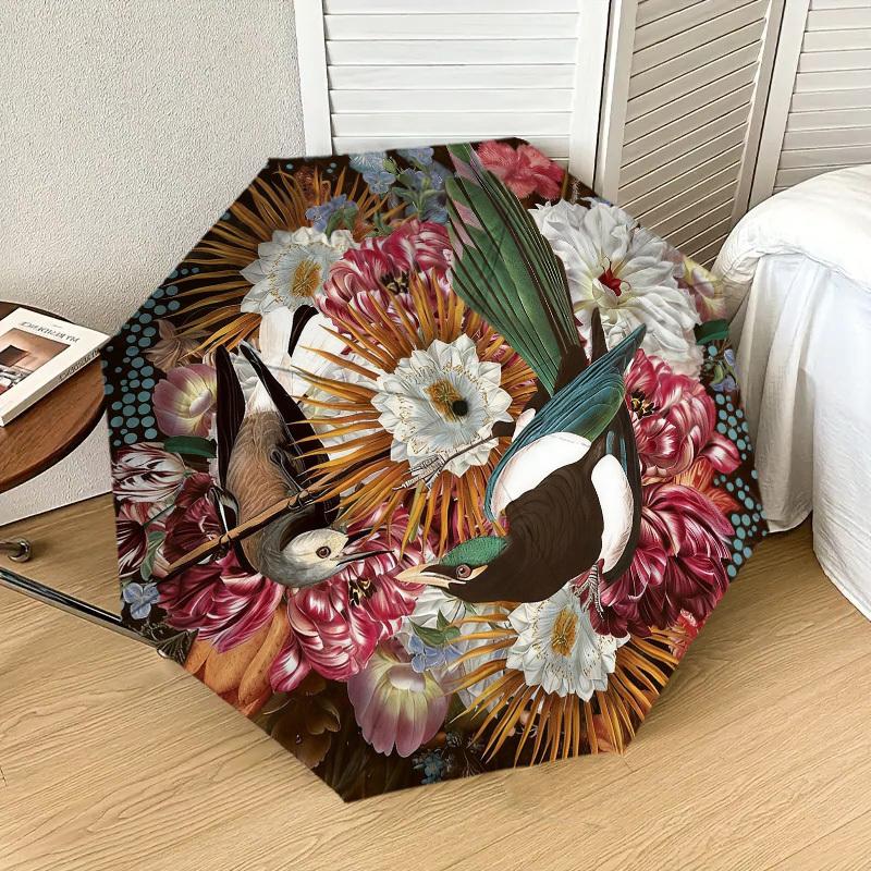 1pc Floral Birds Automatic Folding Umbrella, Heavy Duty 8 Rib Iron Frame,  Suitable for Travel, Daily Use, Birthday, Decor Gift m0104037