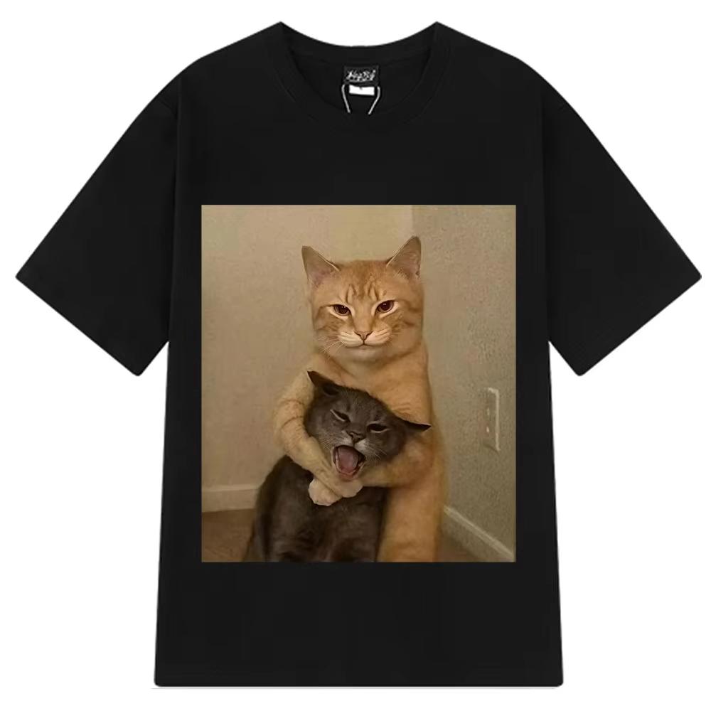 Fun Cat Meme Tshirt Unisexs Fashion Retro Tshirt Summer Short Sleeved Casual Loose Tshirt
