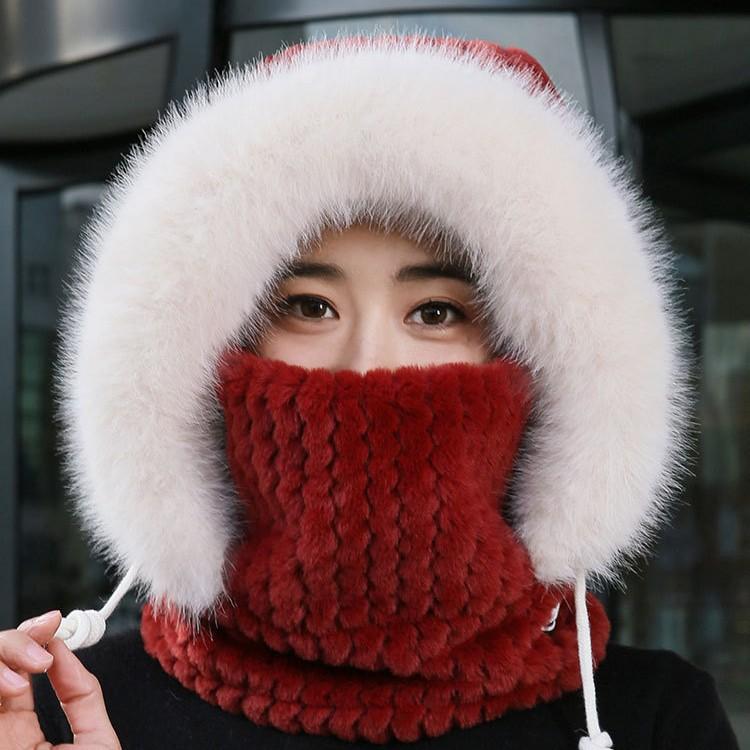 Autumn and Winter Hat Women's Scarf Integrated Fleece Thickened Thermal Hat Outdoor Cycling Hat Windproof Thermal Hat