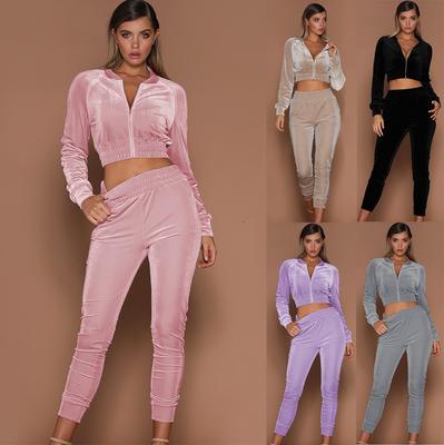 Velvet Suit Women's Autumn and Winter Solid Color Zipper Sweater and Foot Sports Trousers Two-piece Women