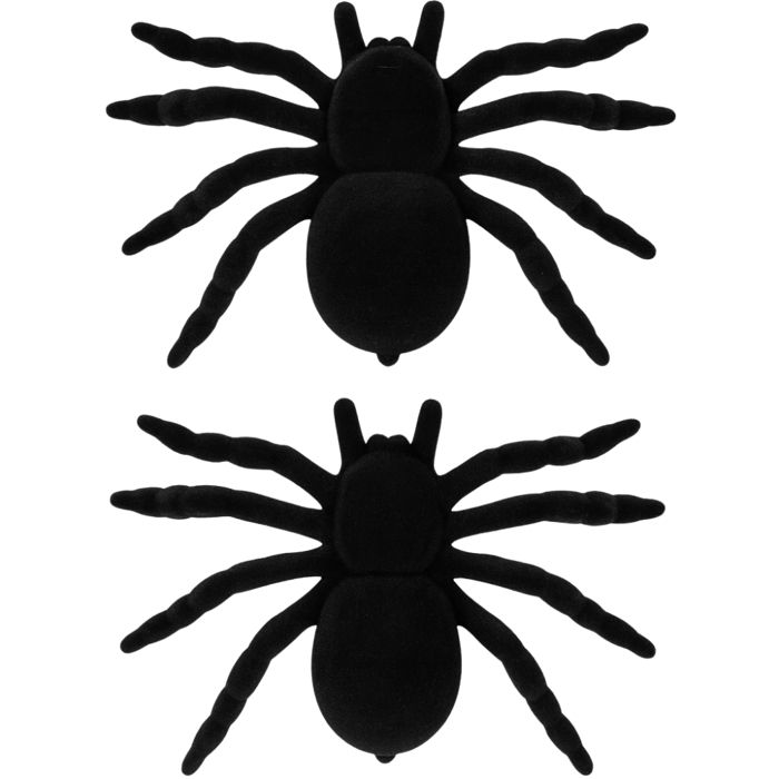 Décoration Halloween - SIROCO - Lot de 2 Grandes Araignées Velours 10 cm - Noir - Réaliste - Réutilisables