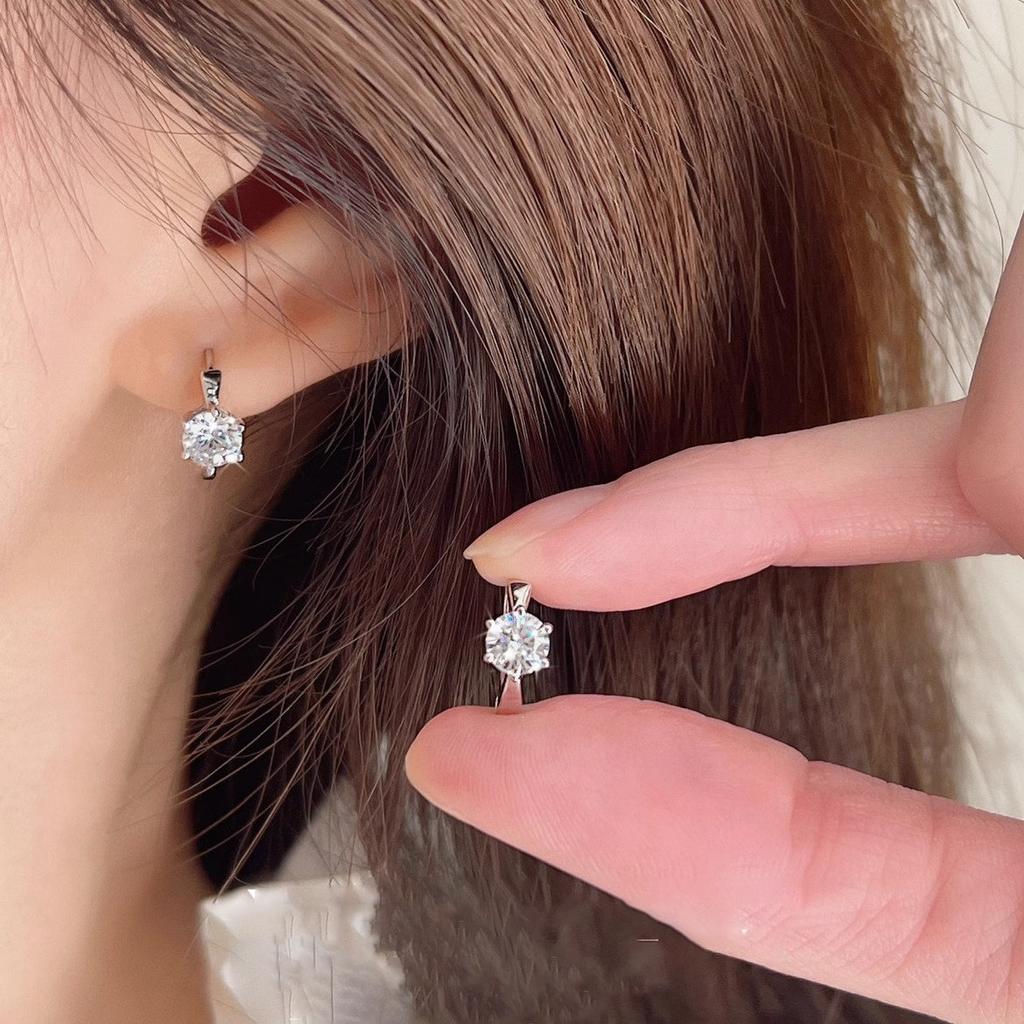Luxury Zircon Sterling Silver Hoop Earrings Light Luxury Style Geometric Shape Diamond-Studded Women's Minimalist Design