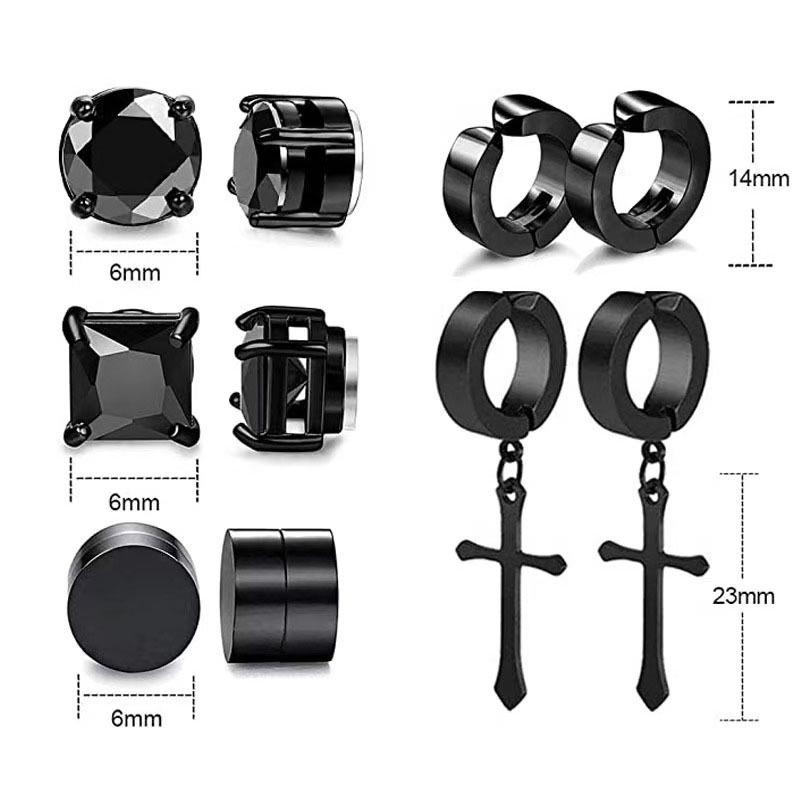 Magnetische Ohr Manschetten & Kreuz Zirkonia Stecker Ohrringe Set für Herren, Edelstahl, Kein Piercing Erforderlich