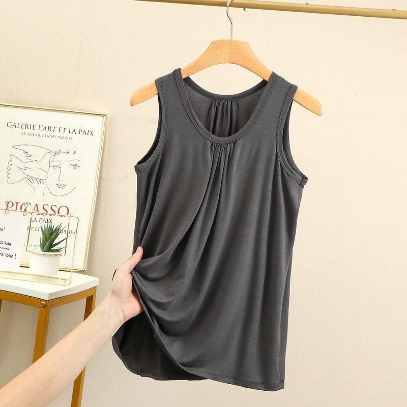 

Большие размеры Майки Свободные складки Летние женские Модальные безрукавки Футболки Однотонные домашние топы и майки Жилеты XL до 6XL XL серый
