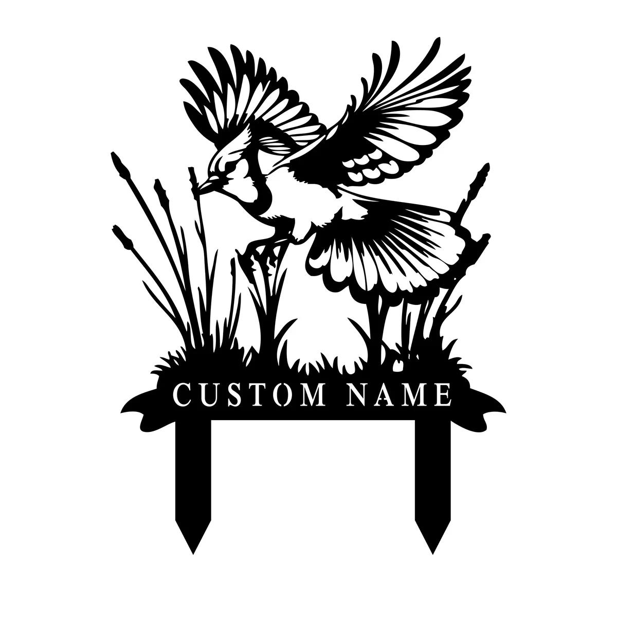 

Metal Garden Stake Blue Jay Bird Decor Personalized Outdoor Sign чёрный
