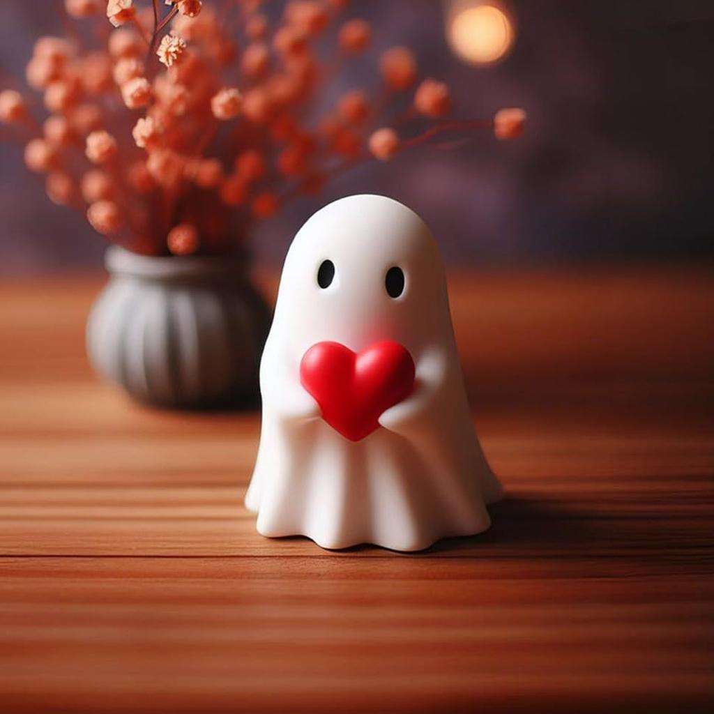 Slavnostní miniaturní kreslená figurka ducha ve tvaru srdce pro halloweenské dekorace Skvělá pro dekoraci stolu a pokoje