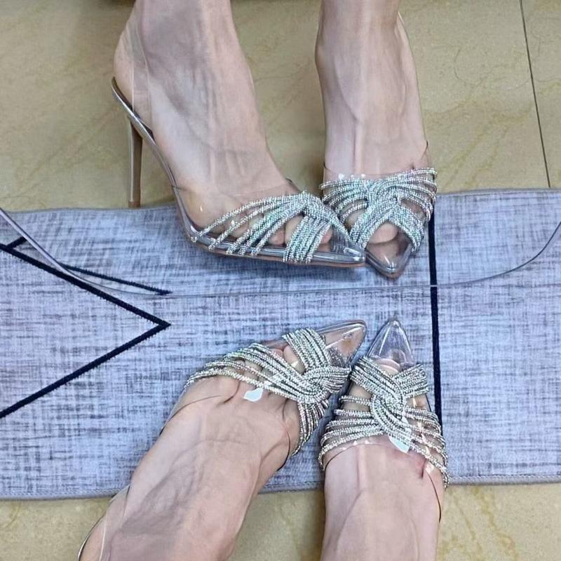 Fashion Women Sandals Summer Autumn New High Heels Sandals Women Transparent Pointed Rhinestone Fashion Shoes Women Zapatos De Mujer