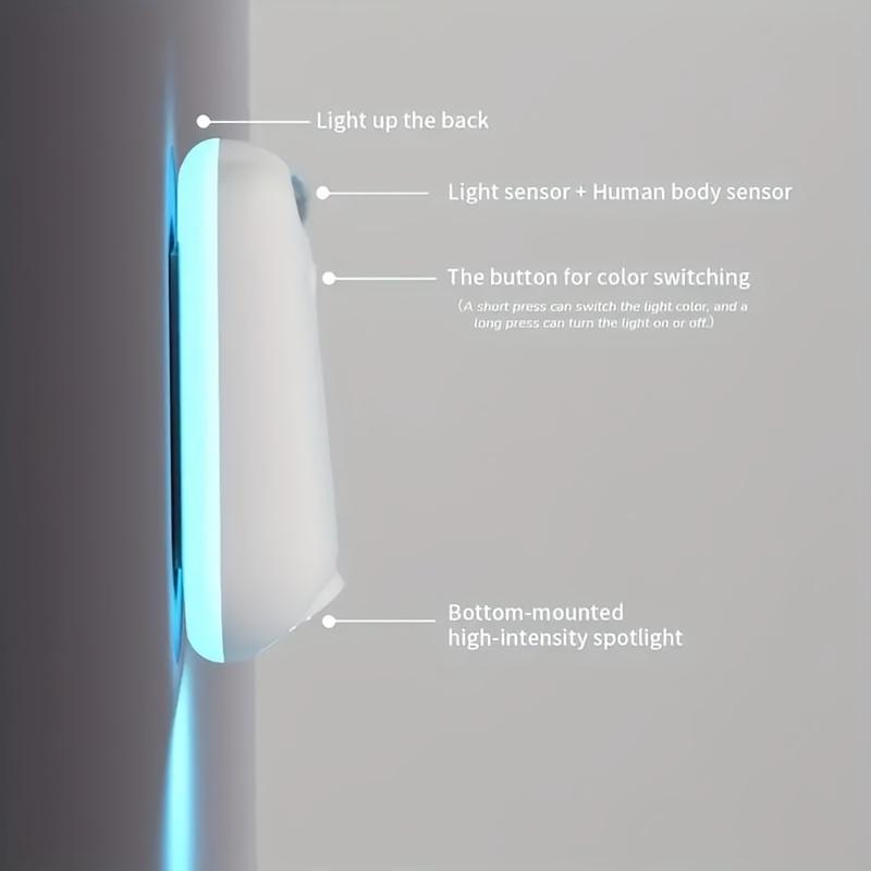 ABS material sensor-activated floor edge light (7 colors), snap-on installation. Nighttime sensor lighting, suitable for stairs/bathrooms/bedrooms.