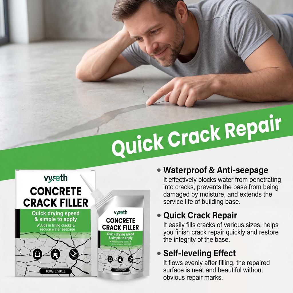 Quick Drying Concrete Crack Filler Waterproof Easy Apply for Wall Floor Repair Reduce Water Seepage Home Office Use