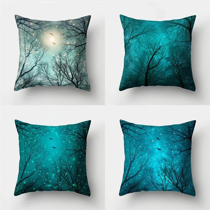 Blue Retro Moon Star Pillowcase Car Ornaments Office Living Room Home Pillowcase