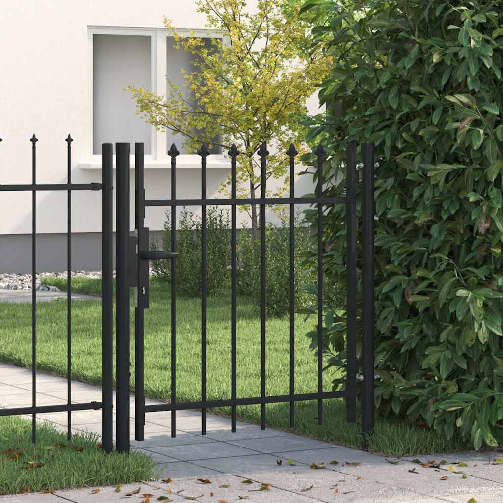 vidaXL - Hekpoort - BOXTEL - enkele - deur - met - puntige - bovenkant - staal - 1x1 - m - zwart