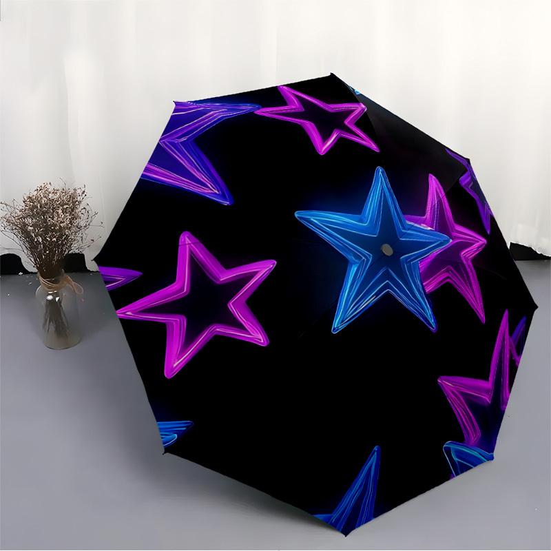 1pc Neon Stars Automatic Open/Close Umbrella, Compact Travel Umbrella, 8-Rib Sturdy Frame - Ideal Gift for Friends Yy251118017