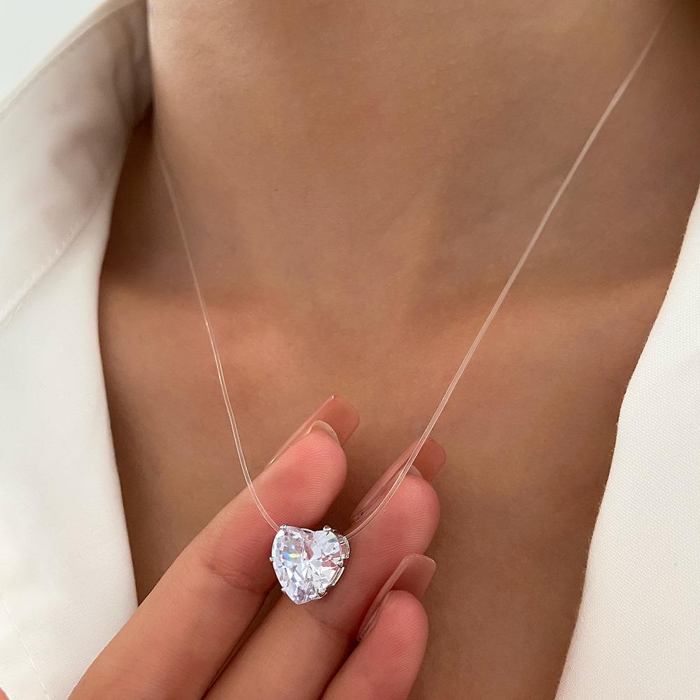 Colar de Linha de Pesca Invisível de Vidro Gota d'Água da Moda Transfronteiriço para Mulheres - Simples, Moderno, Empilhável Corrente de Clavícula Multicamadas