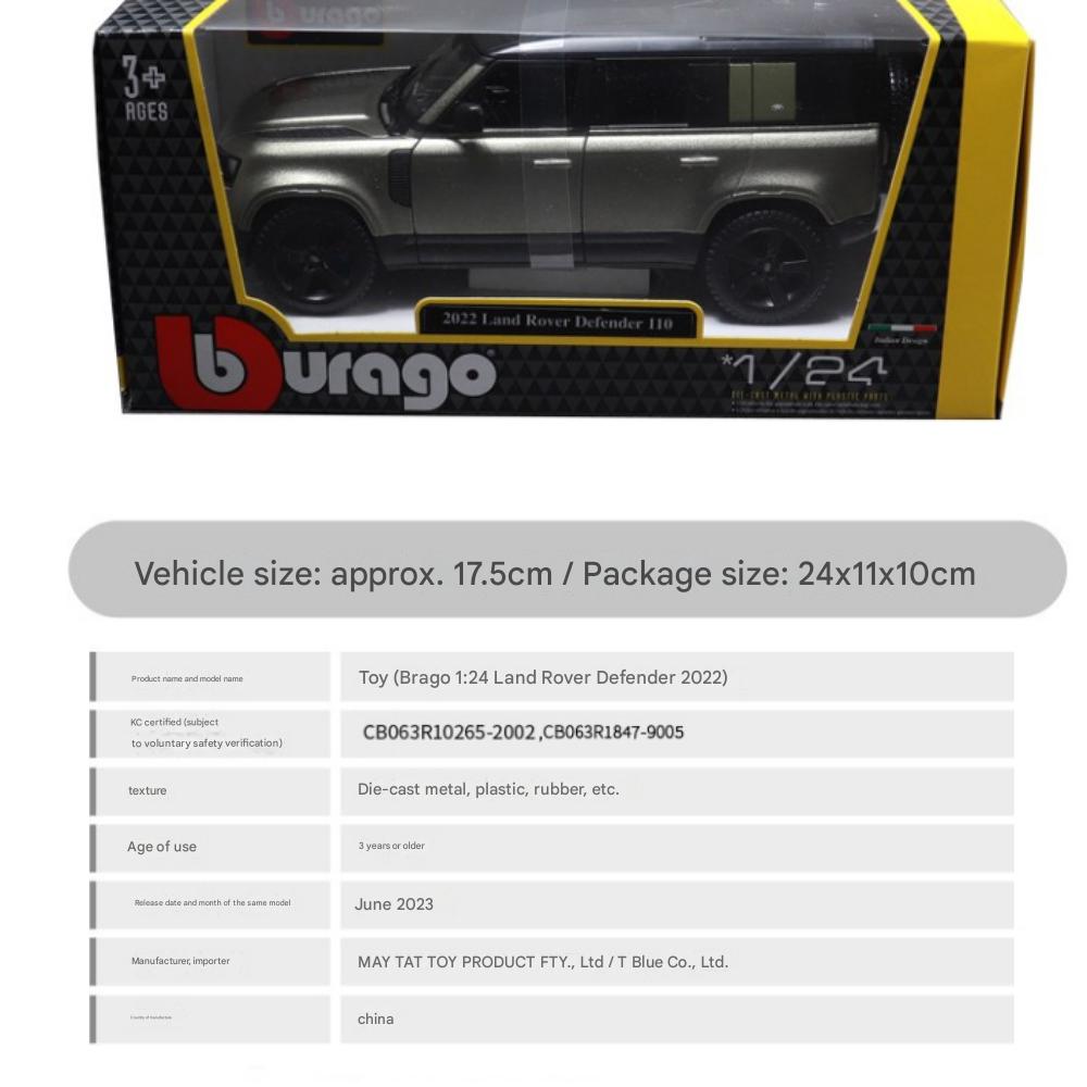 Brago 1:24 Land Rover Defender 2022 SUV Diecast 24 X 11 X 10 Cm, (Green/Gray), 1 Pc