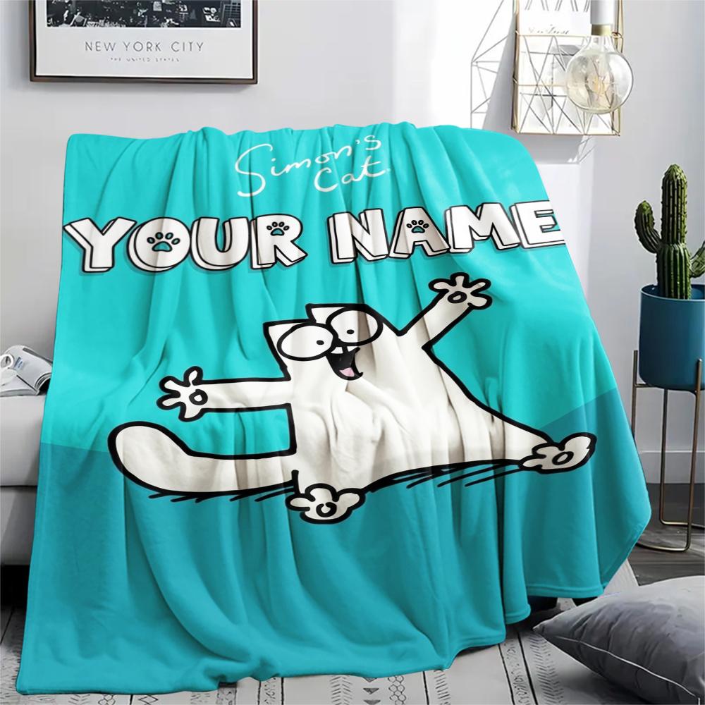 1 Stück Benutzerdefinierter Name Simons Katze Gemustert Flanelldecke Geeignet für Alle Jahreszeiten für Heimdekoration Wärme und Komfort Geschenke Feiertagsgeschenk