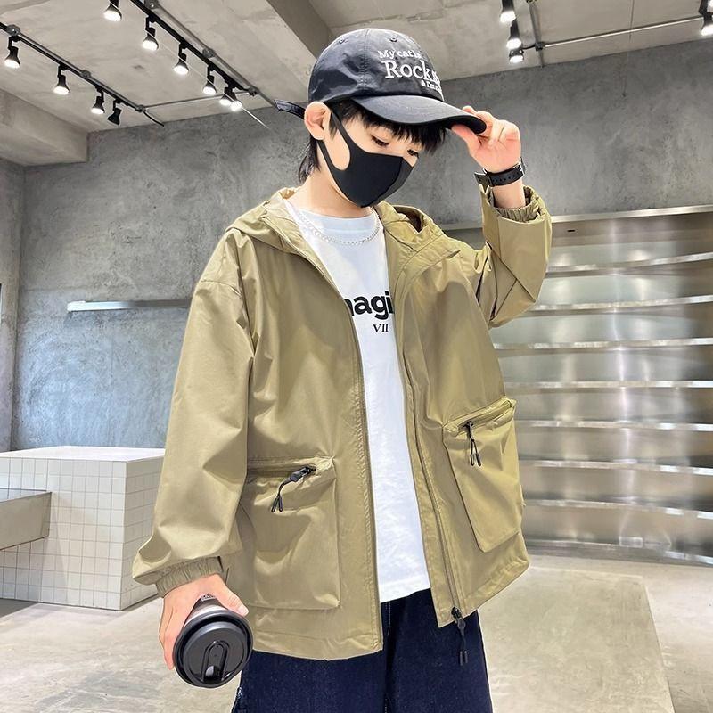 Boys Windbreak Jackets Spring Kids Zipper Tracksuit Coats Autumn Children's Clothing Teen Hooded Outerwear