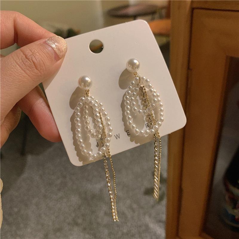 Korean Pearl Tassel Earrings with Silver Needle