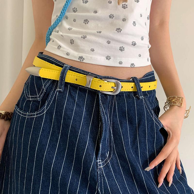 Summer Dopamine Lemon Yellow Women's Belt Trend Simple Belt Subculture Y2K Belt Punch Free Belt