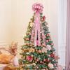 Christmas Tree Topper, 32x12 Inches Large Toppers Bow with Glitter Satin Mesh Streamer, Pink Christmas Tree Topper for Christmas Home Decoration
