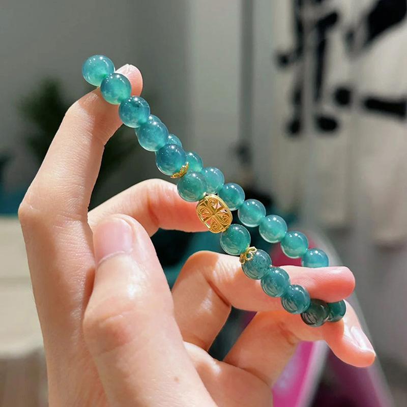 Natural stone crystal geometric beaded bracelet retro high-end bracelet women's niche light luxury versatile jewelry