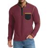 Men's Long Sleeve Stand Collar Henry Tshirt Casual Cotton Patchwork T-Shirt Autumn Winter Base Layer Shirt American Retro Tees