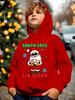 Boys' Autumn/Winter Fashion -Lined Hooded Sweatshirt "Santa Says Six Seven" Lettering Element with Santa Claus Cartoon Print Wearing
