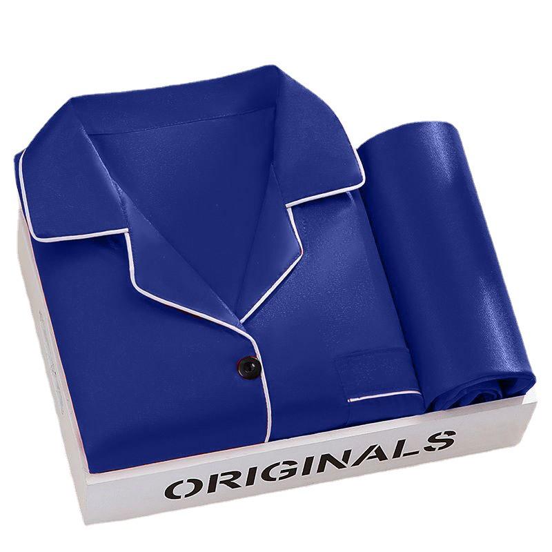 Men's Ice Silk Long-Sleeve Pajama Set - Thin & Breathable, Plus Size, for Spring & Autumn