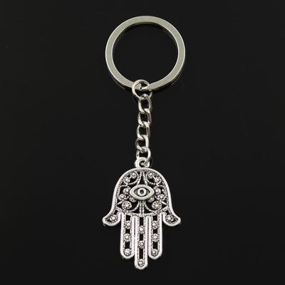 Fashion 30mm Key Ring Key Chain Keychain Jewelry Antique Bronze Silver Color Death Eye Hamsa Palm Fatima Hand 36x25mm Pendant