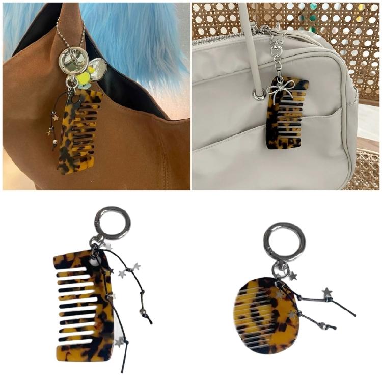 Alloy Acrylic Keyring Comb Double Purpose Hair Tool Sturdy Construction Hair Grooming Keychain For Daily Essential