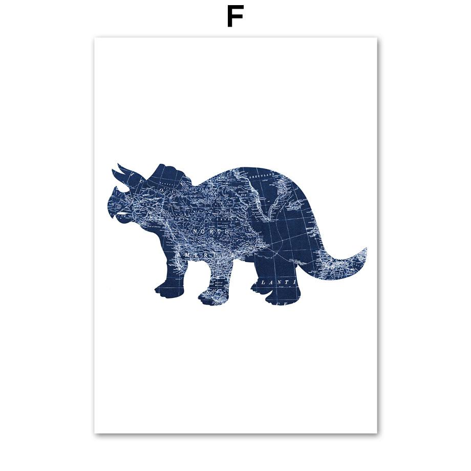 Blue Dinosaur T-Rex Brachiosaurus Wall Art Canvas Painting Nordic Dino Posters And Prints Wall Pictures For Baby Kids Room Decor