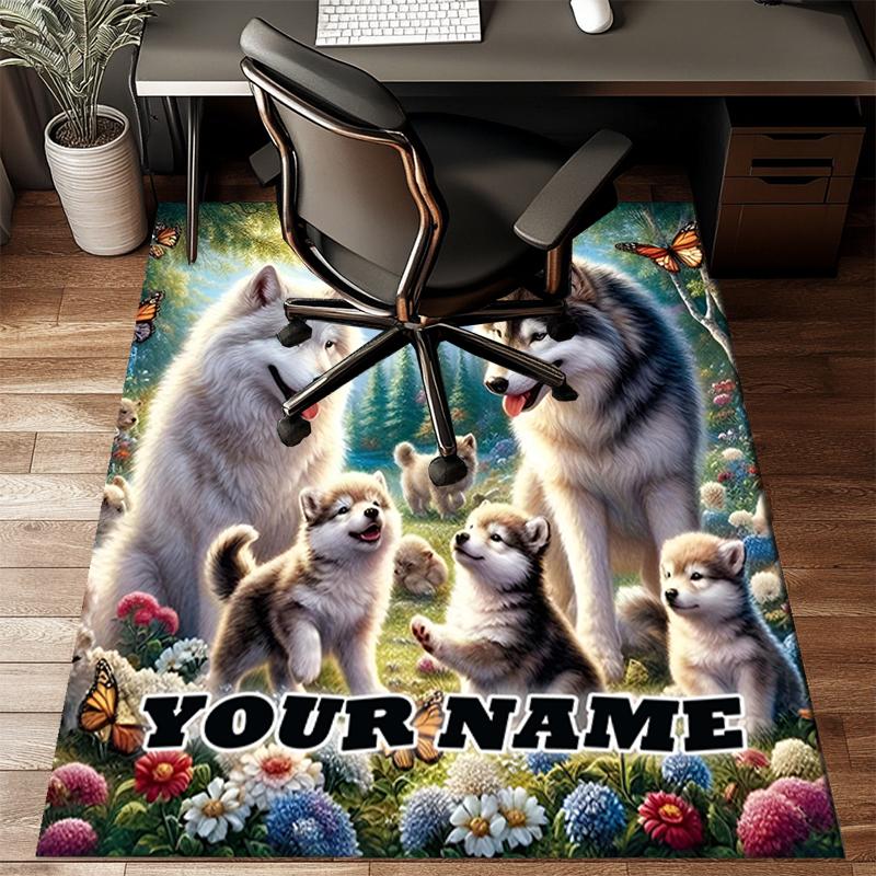 1PC Custom Name Dogs In The Garden Theme Floor Mat Ideal for Living Room, Game Rooms, Office, Bedroom,Floor Mat Playful Design165