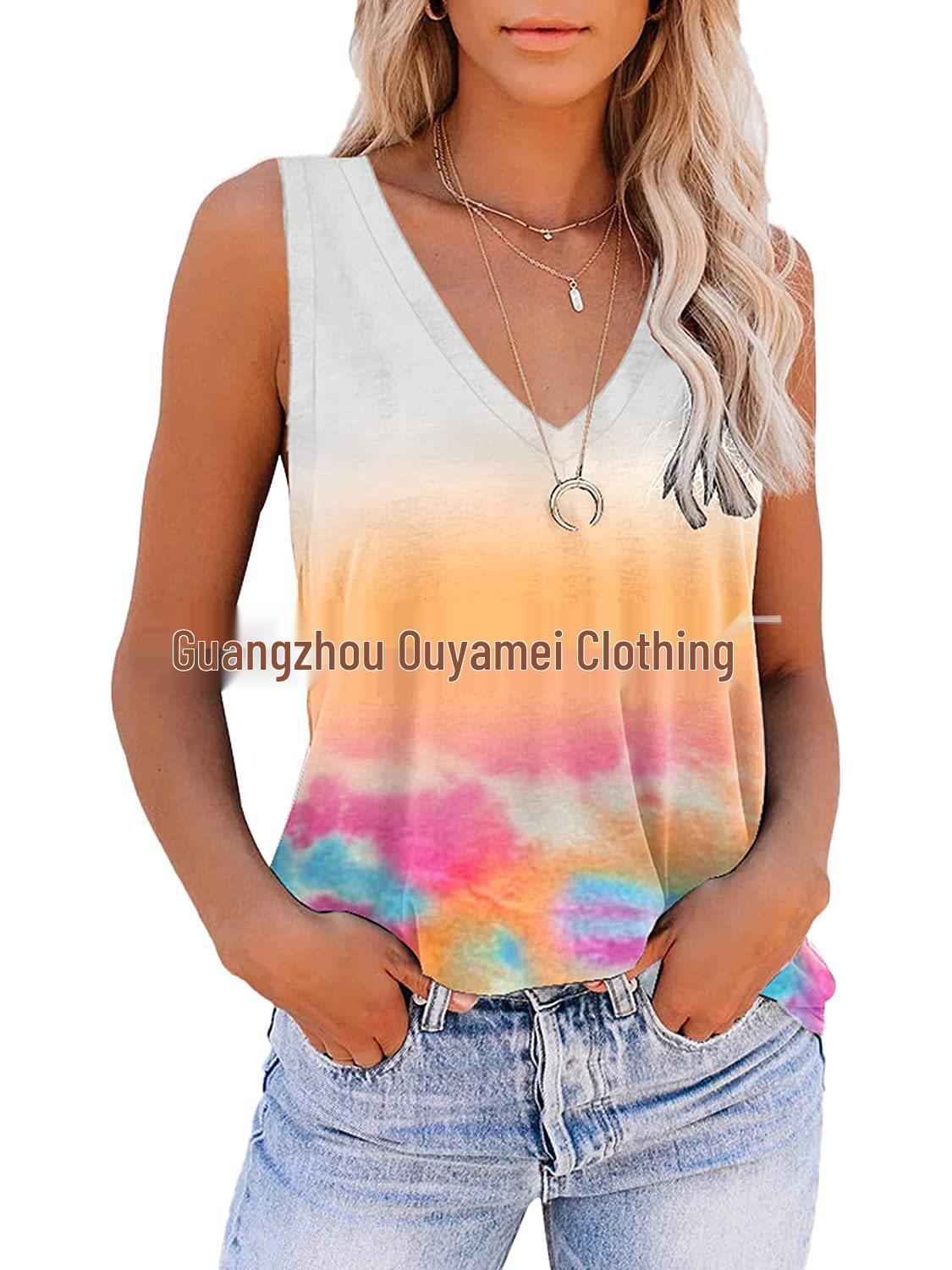 

Женский повседневный свободный топ-жилет без рукавов с градиентом и V-образным вырезом, 2024 Medium