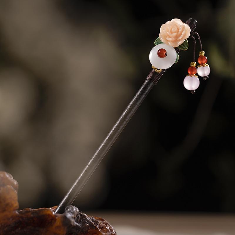 Ancient Style Ebony Imitation Wooden Tassel Hairpin - Hanfu Accessory for Women