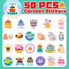 50pcs Birthday Stickers Colorful Assorted Cake Cupcake Party Hats Decorations Stickers DIY Laptop Water Bottle Fridge Decoration