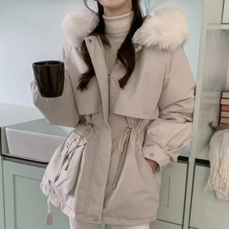 Winter Korean Fashion Warm Elastic Waist Overcoat Women Hoodie Casual Loose Thick Coat Female New Design Aesthetic Long Sleeve Vintage