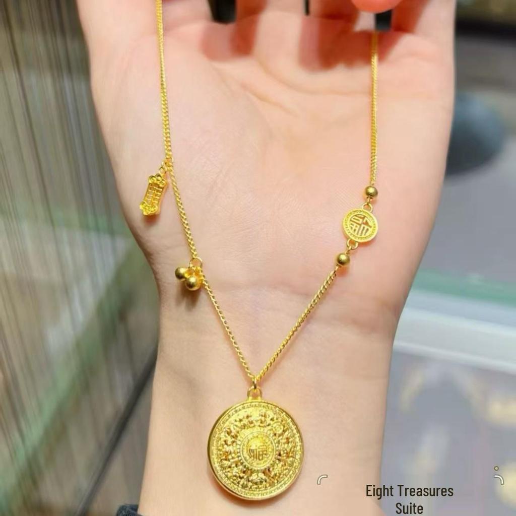Chinese Antique Sand Gold Filigree Compass Pendant Necklace for Women