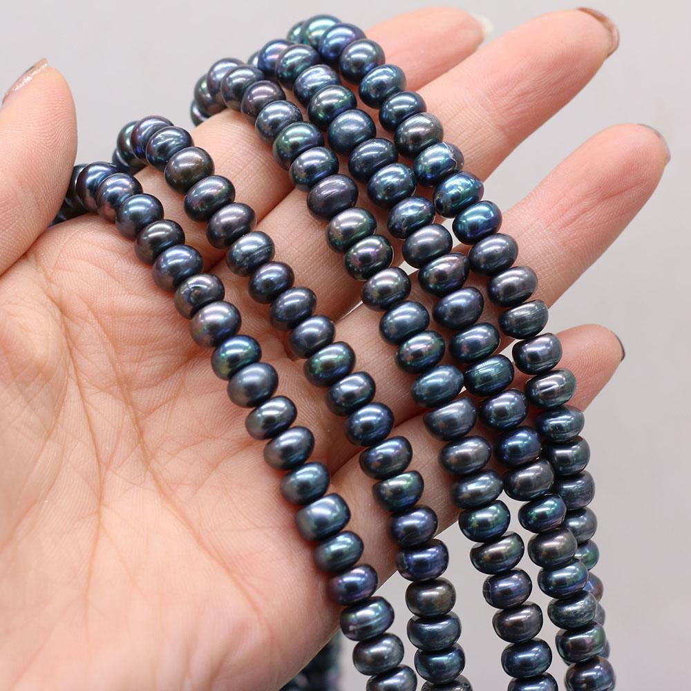 1String, Flat Natural Freshwater Pearls, 8-9mm Black Pearl Beads for Jewelry Making DIY Crafts, Birthday Wedding Gifts, 36cm