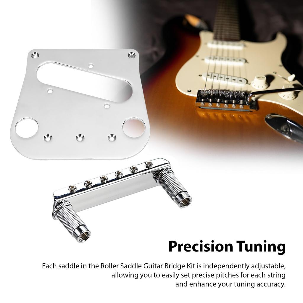 Fockety Metal Guitar Chrome Electric Guitar Bridge Adjustable Saddle Roller Easy Installation Roller Saddle Guitar Bridge Kit for Electric Guitars and