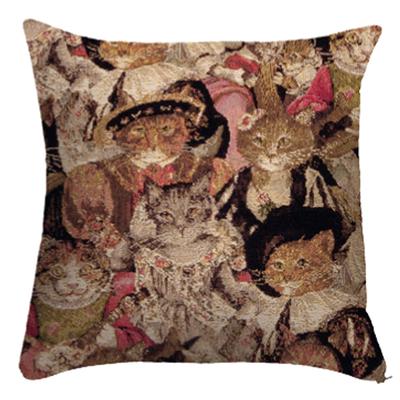 [Q6357] - Coussin artisanal 'Royal Tapisserie' marron noir (Chats Beautés)  - 45x45 cm