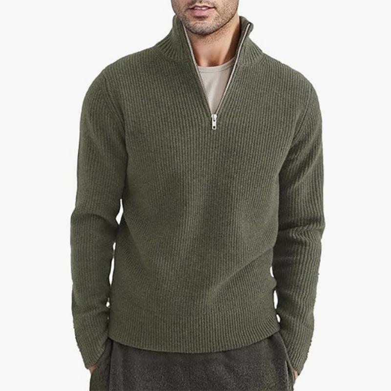 Men'S Thickened Half-High Zip-Up Collar, Men'S Warm Winter Sweater, Knit Jacket, Knit Sweater
