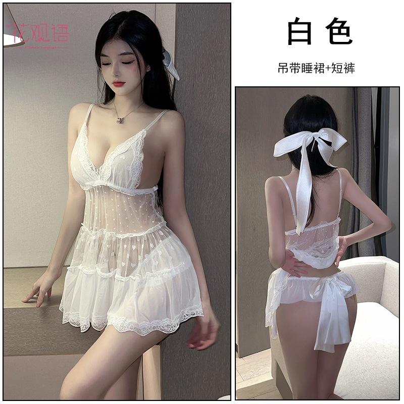 Hua Guanyu Erotic Underwear Sexy Dream Polka Dot Love Mesh Perspective Fairy Pajamas Pajamas Available