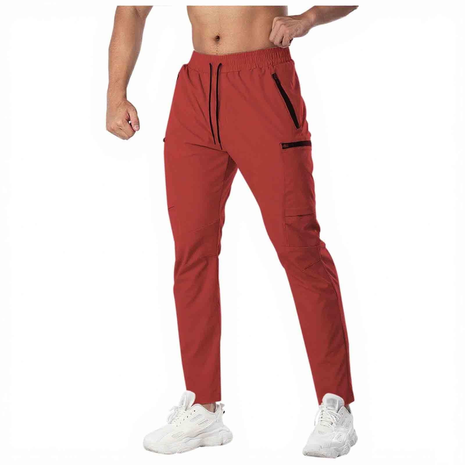 

Мужские быстросохнущие спортивные штаны эластичные спортивные джоггеры эластичная талия шнурок походные брюки для улицы с карманами XL красный
