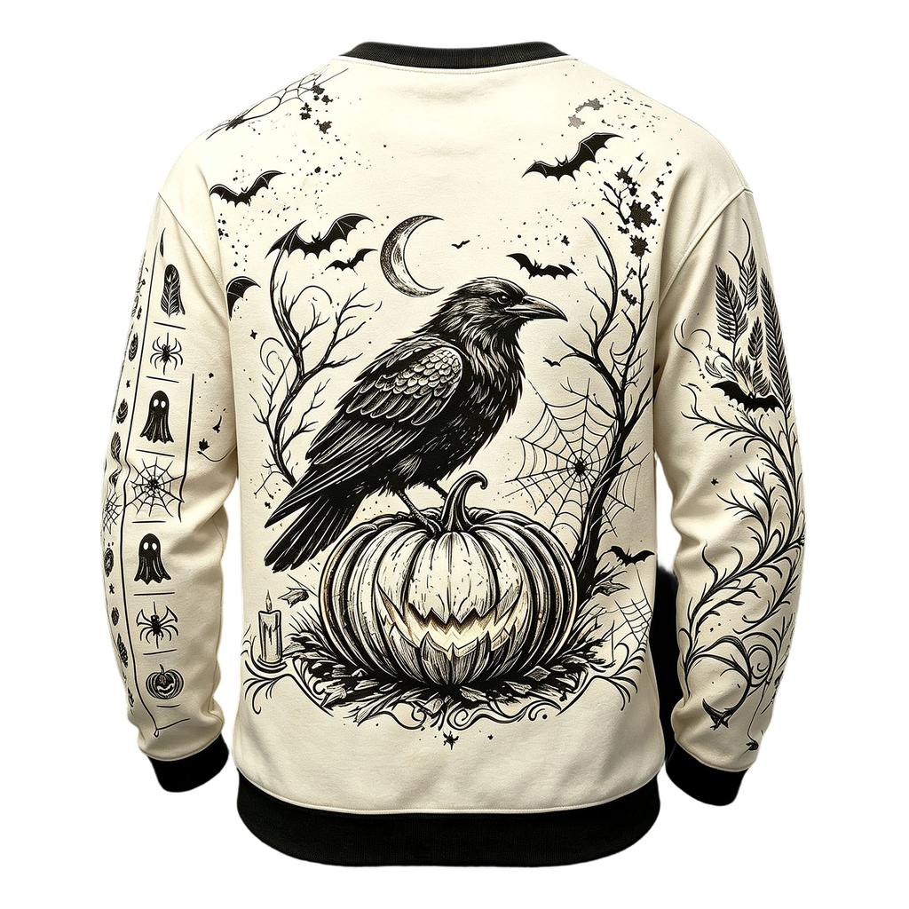 Men's Casual Long Sleeve Crewneck Knit Shirt with Halloween Print