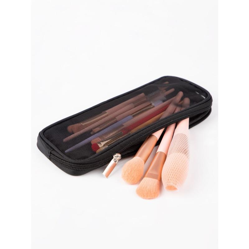 1pc Mesh Makeup Brush Bag Case Travel Makeup Tool Holder Organizer Small Cosmetic Pouch Travel Toiletry Bag Pencil Case Makeup Artist Storage Bag