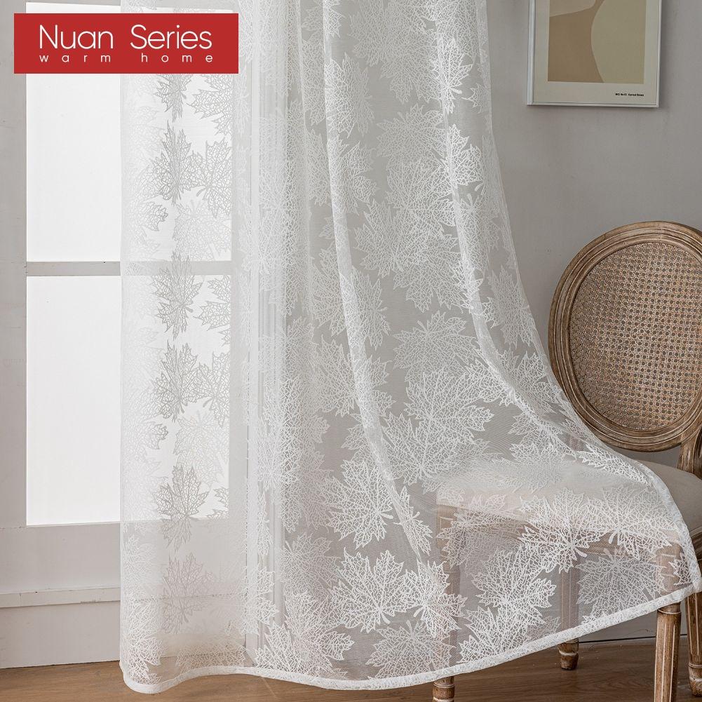 1PC Nuan Series Simple and Versatile Solid Color Sheer Curtain Jacquard Ring Type Tulle for Living Room Bedroom Balcony Window Home Decor