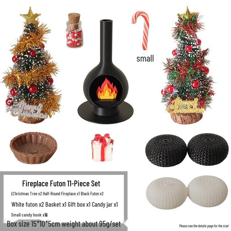 Miniature Christmas Dollhouse Set: Fireplace, Chimney, Futon, Cushion, Scene Ornaments