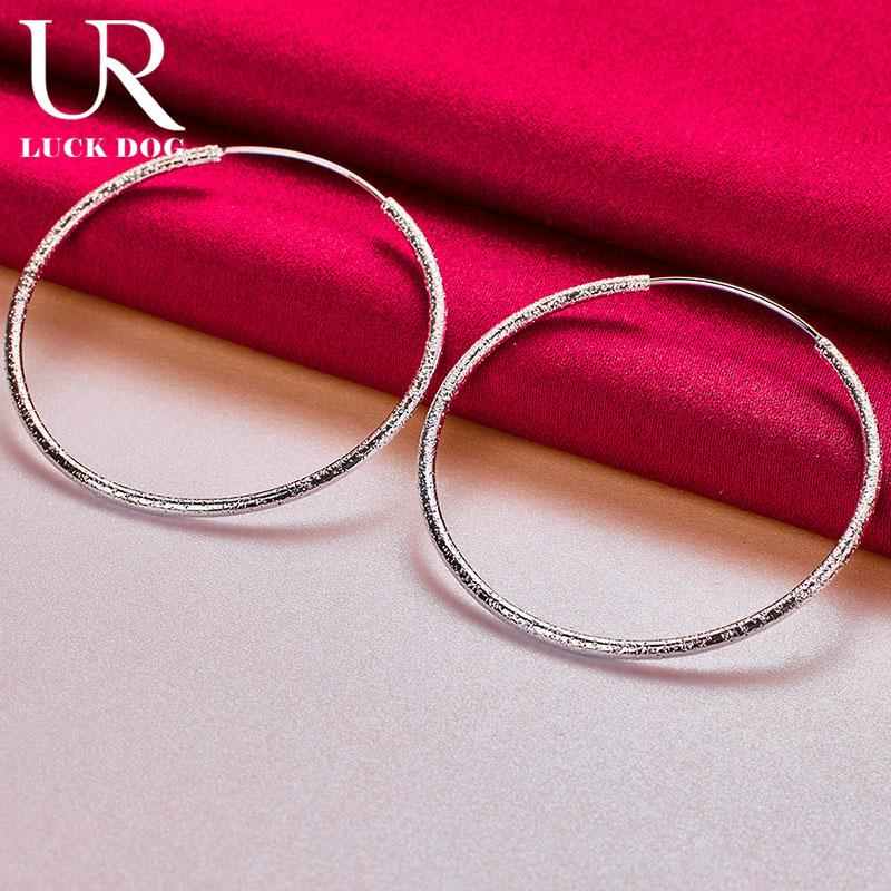 925 Sterling Silver 50/60mm Frosted Round Earrings Fashion Jewelry