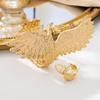 2 Pcs Gold Phoenix Cuff Bracelet Ring Set Exquisite Carved Details Adjustable Size Great For Party Prom Gift